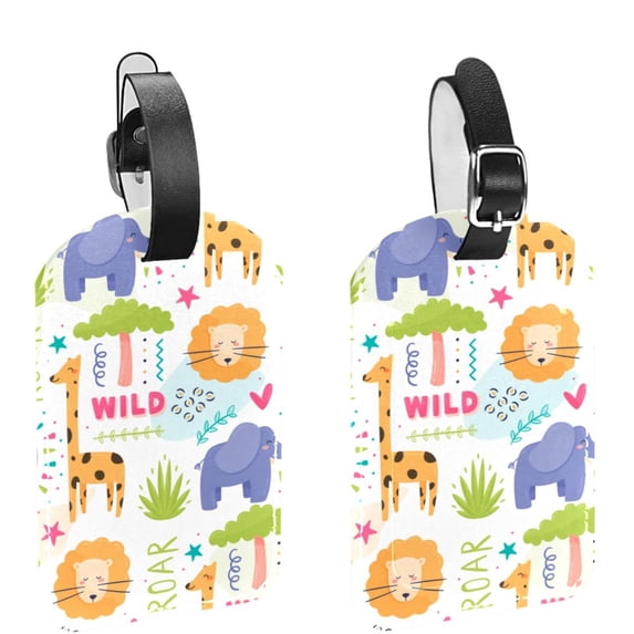Square 2Pack PU Leather Elephant Cruise Luggage Tag with Privacy Cover and Name ID Tag for Travel Handbags Backpacks Luggage Tags