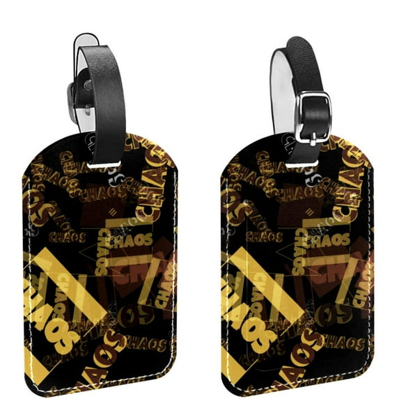 Square 2Pack PU Leather English Pattern Cruise Luggage Tag with Privacy Cover and Name ID Tag for Travel Handbags Backpacks Luggage Tags