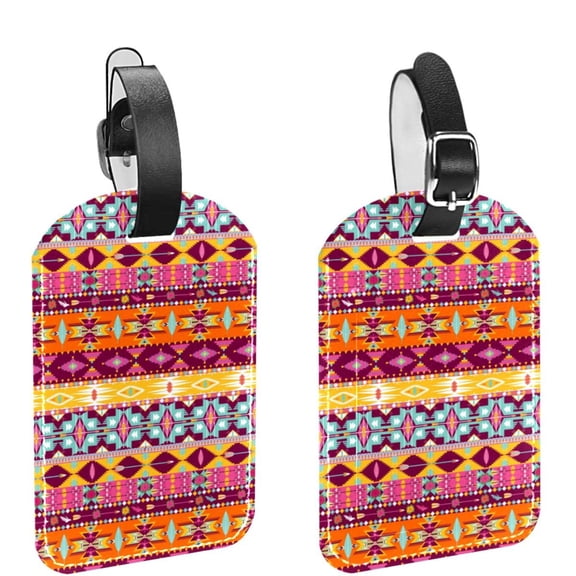 Square 2Pack PU Leather Estampa Africa Cruise Luggage Tag with Privacy Cover and Name ID Tag for Travel Handbags Backpacks Luggage Tags