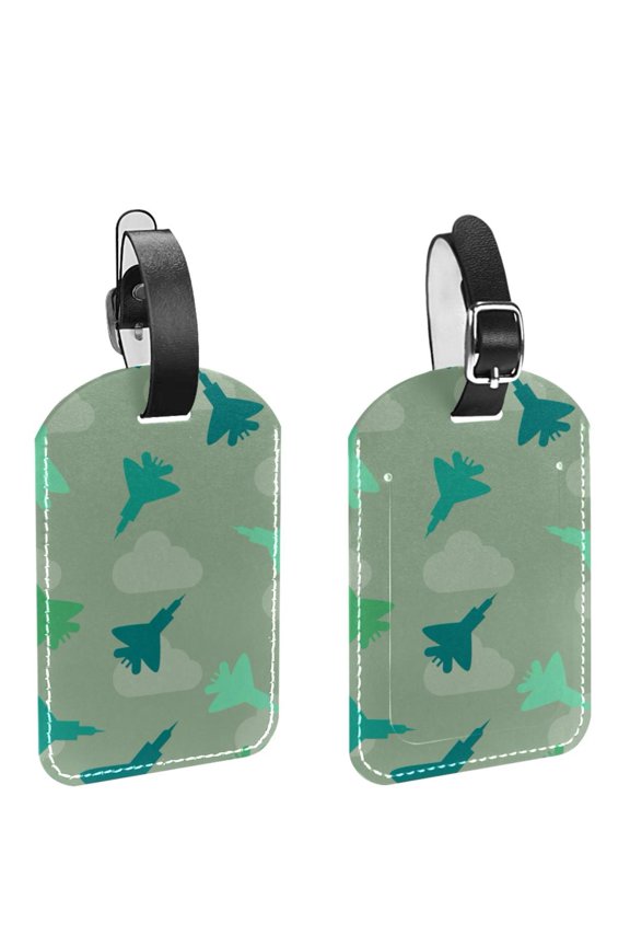 Square 2Pack PU Leather Fighter Planes Cruise Luggage Tag with Privacy Cover and Name ID Tag for Travel Handbags Backpacks Luggage Tags