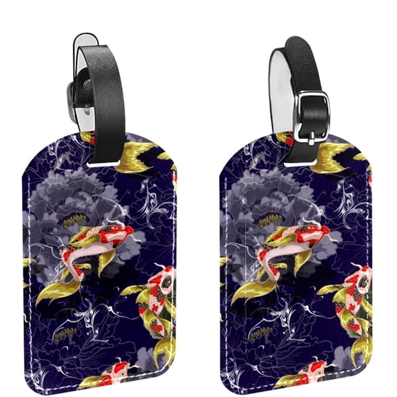 Square 2Pack PU Leather Fish Floral Graceful Cruise Luggage Tag with Privacy Cover and Name ID Tag for Travel Handbags Backpacks Luggage Tags