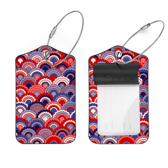 Square 2Pack PU Leather Fish Scales Squama Cruise Luggage Tag with Privacy Cover and Stainless Steel Ring - Suitable for Travel Handbags Backpacks Luggage Tags