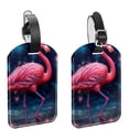 thumbnail image 1 of Square 2Pack PU Leather Flamingo Cruise Luggage Tag with Privacy Cover and Name ID Tag for Travel Handbags Backpacks Luggage Tags, 1 of 6