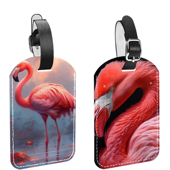Square 2Pack PU Leather Flamingo Cruise Luggage Tag with Privacy Cover and Name ID Tag for Travel Handbags Backpacks Luggage Tags