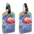 thumbnail image 1 of Square 2Pack PU Leather Flamingo Cruise Luggage Tag with Privacy Cover and Name ID Tag for Travel Handbags Backpacks Luggage Tags, 1 of 6