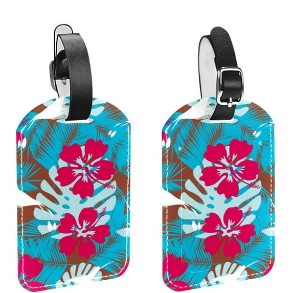 Square 2Pack PU Leather Flower Cruise Luggage Tag with Privacy Cover and Name ID Tag for Travel Handbags Backpacks Luggage Tags