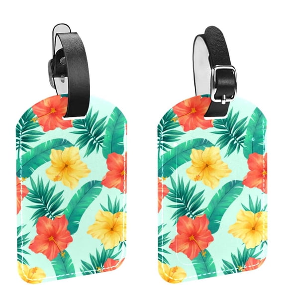 Square 2Pack PU Leather Flower Cruise Luggage Tag with Privacy Cover and Name ID Tag for Travel Handbags Backpacks Luggage Tags