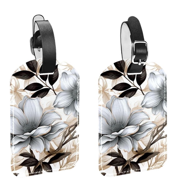 Square 2Pack PU Leather Flower Cruise Luggage Tag with Privacy Cover and Name ID Tag for Travel Handbags Backpacks Luggage Tags