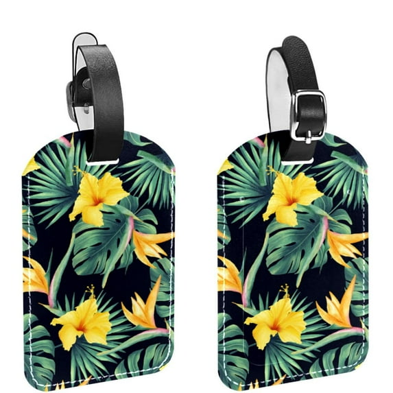 Square 2Pack PU Leather Flower Cruise Luggage Tag with Privacy Cover and Name ID Tag for Travel Handbags Backpacks Luggage Tags