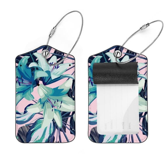 Square 2Pack PU Leather Flower Pattern Cruise Luggage Tag with Privacy Cover and Stainless Steel Ring - Suitable for Travel Handbags Backpacks Luggage Tags