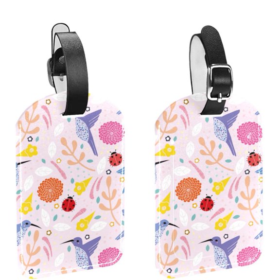 Square 2Pack PU Leather Flowers and Birds Cruise Luggage Tag with Privacy Cover and Name ID Tag for Travel Handbags Backpacks Luggage Tags