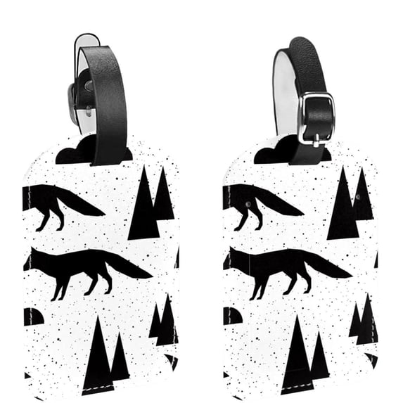 Square 2Pack PU Leather Fox Cruise Luggage Tag with Privacy Cover and Name ID Tag for Travel Handbags Backpacks Luggage Tags