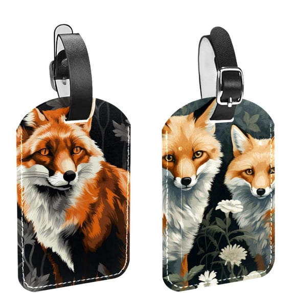 Square 2Pack PU Leather Fox Cruise Luggage Tag with Privacy Cover and Name ID Tag for Travel Handbags Backpacks Luggage Tags