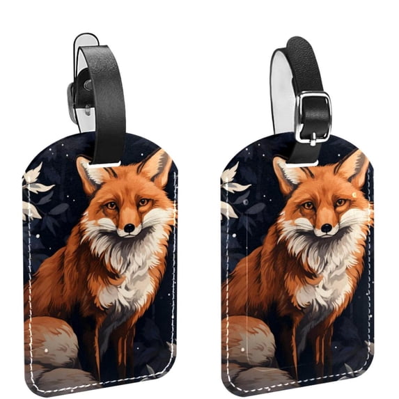 Square 2Pack PU Leather Fox Cruise Luggage Tag with Privacy Cover and Name ID Tag for Travel Handbags Backpacks Luggage Tags