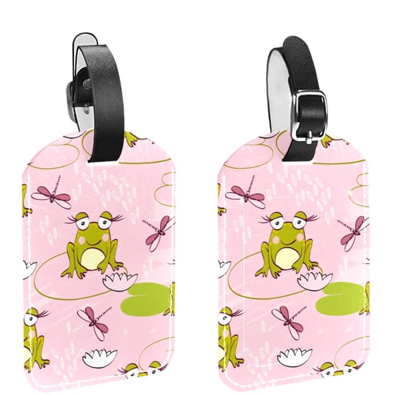 Square 2Pack PU Leather Frog Cruise Luggage Tag with Privacy Cover and Name ID Tag for Travel Handbags Backpacks Luggage Tags
