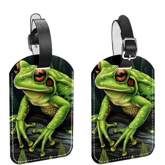 Square 2Pack PU Leather Frog Cruise Luggage Tag with Privacy Cover and Name ID Tag for Travel Handbags Backpacks Luggage Tags
