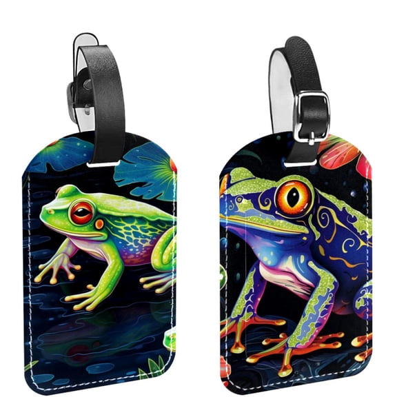 Square 2Pack PU Leather Frog Cruise Luggage Tag with Privacy Cover and Name ID Tag for Travel Handbags Backpacks Luggage Tags