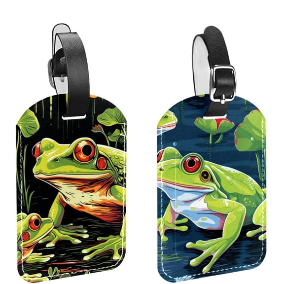 Square 2Pack PU Leather Frog Cruise Luggage Tag with Privacy Cover and Name ID Tag for Travel Handbags Backpacks Luggage Tags