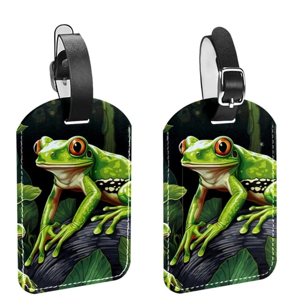 Square 2Pack PU Leather Frog Cruise Luggage Tag with Privacy Cover and Name ID Tag for Travel Handbags Backpacks Luggage Tags