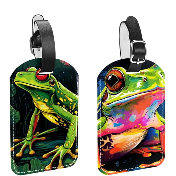 Square 2Pack PU Leather Frog Cruise Luggage Tag with Privacy Cover and Name ID Tag for Travel Handbags Backpacks Luggage Tags