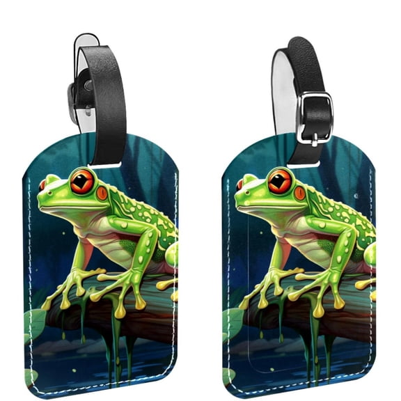 Square 2Pack PU Leather Frog Cruise Luggage Tag with Privacy Cover and Name ID Tag for Travel Handbags Backpacks Luggage Tags