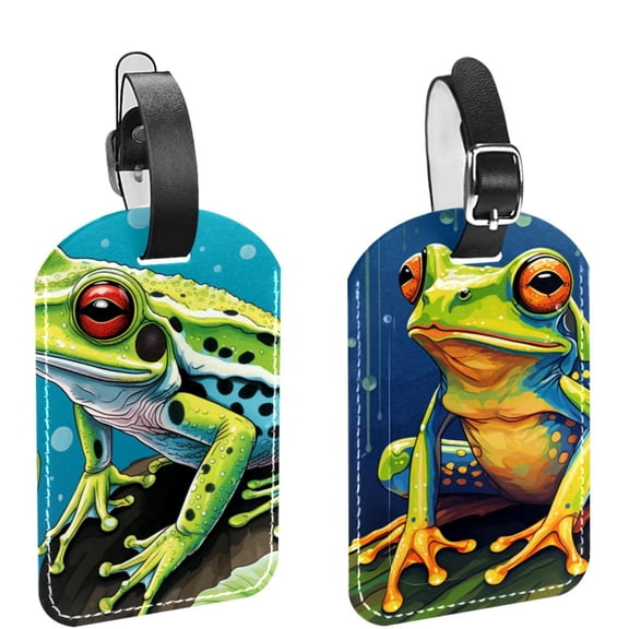 Square 2Pack PU Leather Frog Cruise Luggage Tag with Privacy Cover and Name ID Tag for Travel Handbags Backpacks Luggage Tags
