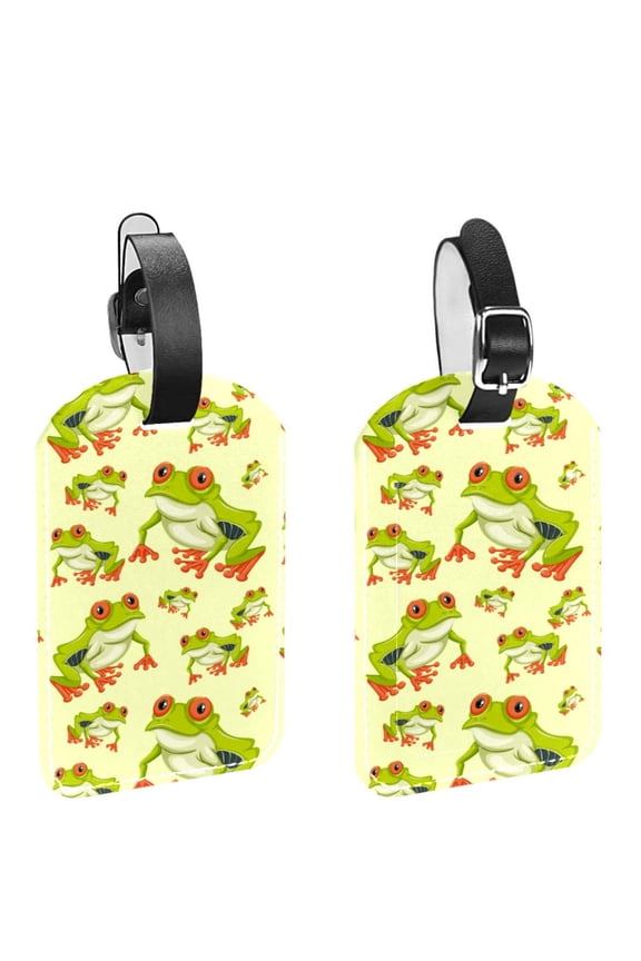 Square 2Pack PU Leather Frog Cruise Luggage Tag with Privacy Cover and Name ID Tag for Travel Handbags Backpacks Luggage Tags