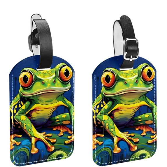 Square 2Pack PU Leather Frog Cruise Luggage Tag with Privacy Cover and Name ID Tag for Travel Handbags Backpacks Luggage Tags