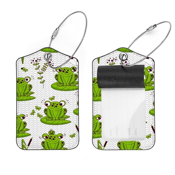 Square 2Pack PU Leather Frogs Cruise Luggage Tag with Privacy Cover and Stainless Steel Ring - Suitable for Travel Handbags Backpacks Luggage Tags