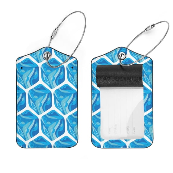 Square 2Pack PU Leather Frozen Ice Cubes Blue Art Cruise Luggage Tag with Privacy Cover and Stainless Steel Ring - Suitable for Travel Handbags Backpacks Luggage Tags