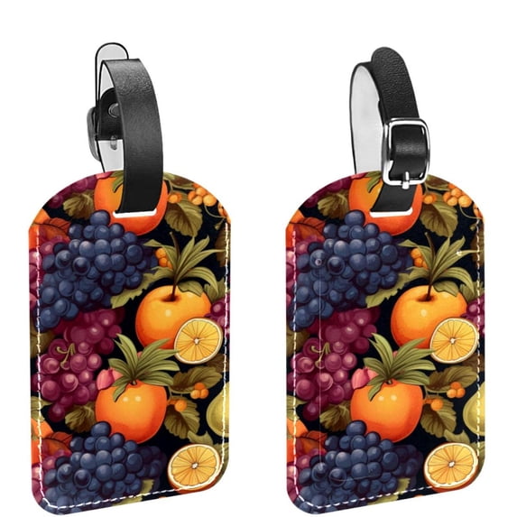 Square 2Pack PU Leather Fruit Cruise Luggage Tag with Privacy Cover and Name ID Tag for Travel Handbags Backpacks Luggage Tags