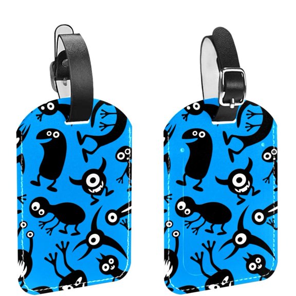 Square 2Pack PU Leather Funny Monster Cruise Luggage Tag with Privacy Cover and Name ID Tag for Travel Handbags Backpacks Luggage Tags