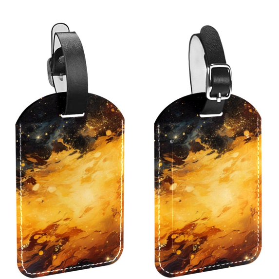 Square 2Pack PU Leather Galaxy Cruise Luggage Tag with Privacy Cover and Name ID Tag for Travel Handbags Backpacks Luggage Tags