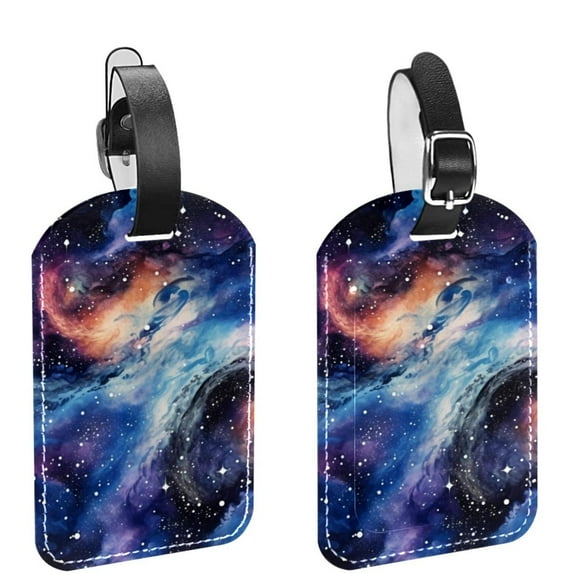 Square 2Pack PU Leather Galaxy Cruise Luggage Tag with Privacy Cover and Name ID Tag for Travel Handbags Backpacks Luggage Tags