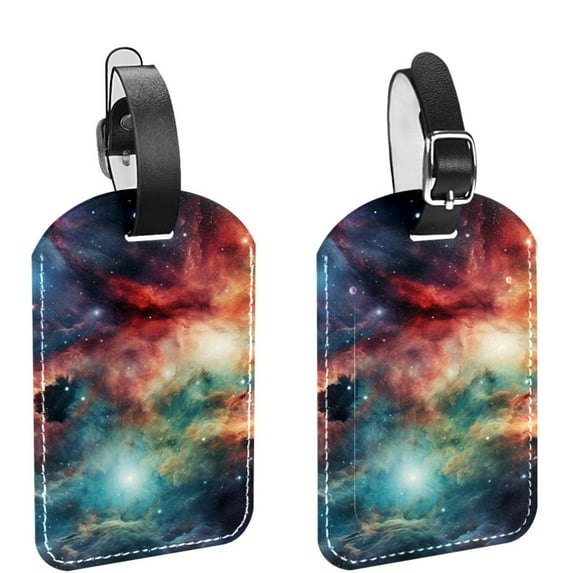 Square 2Pack PU Leather Galaxy Cruise Luggage Tag with Privacy Cover and Name ID Tag for Travel Handbags Backpacks Luggage Tags