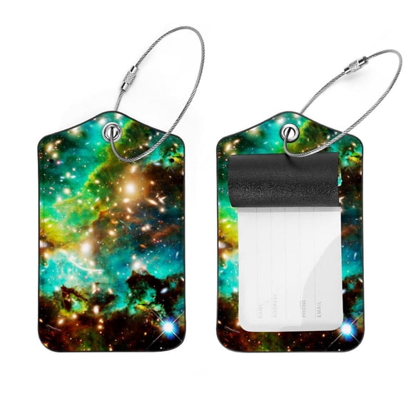 Square 2Pack PU Leather Galaxy Cruise Luggage Tag with Privacy Cover and Stainless Steel Ring - Suitable for Travel Handbags Backpacks Luggage Tags