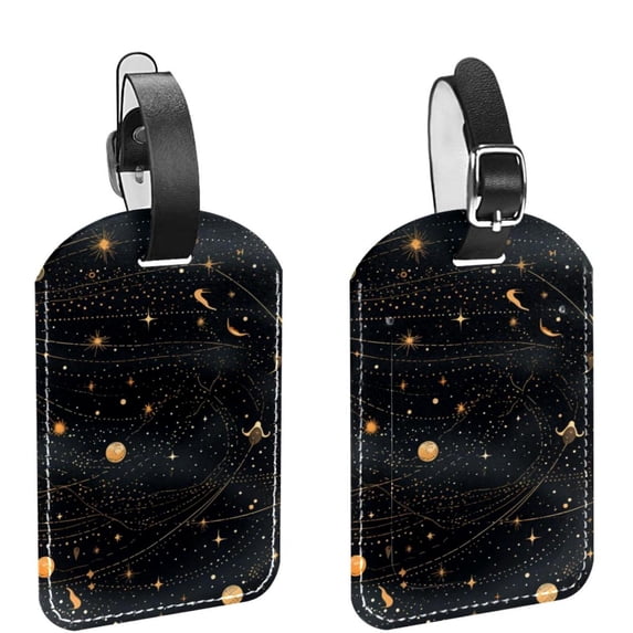 Square 2Pack PU Leather Galaxy Planet Cruise Luggage Tag with Privacy Cover and Name ID Tag for Travel Handbags Backpacks Luggage Tags