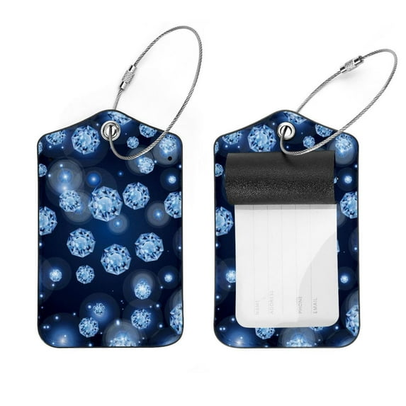 Square 2Pack PU Leather Gem Diamond Shiny Bling Cruise Luggage Tag with Privacy Cover and Stainless Steel Ring - Suitable for Travel Handbags Backpacks Luggage Tags