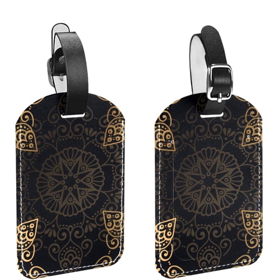 Square 2Pack PU Leather Geometric Circle Cruise Luggage Tag with Privacy Cover and Name ID Tag for Travel Handbags Backpacks Luggage Tags