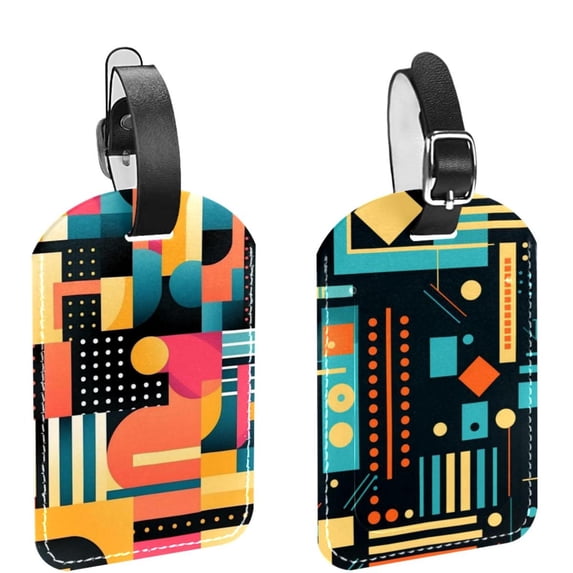 Square 2Pack PU Leather Geometry Cruise Luggage Tag with Privacy Cover and Name ID Tag for Travel Handbags Backpacks Luggage Tags