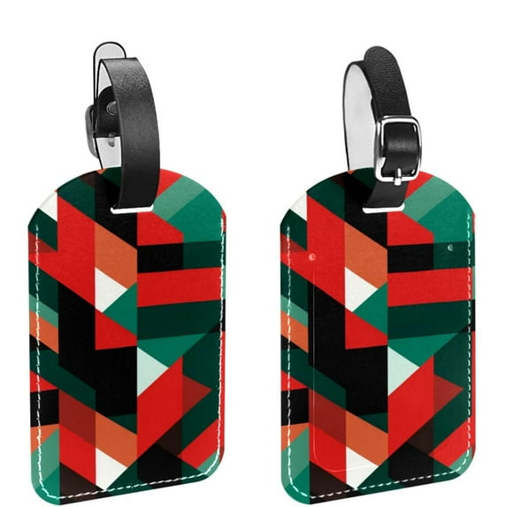 Square 2Pack PU Leather Geometry Cruise Luggage Tag with Privacy Cover and Name ID Tag for Travel Handbags Backpacks Luggage Tags