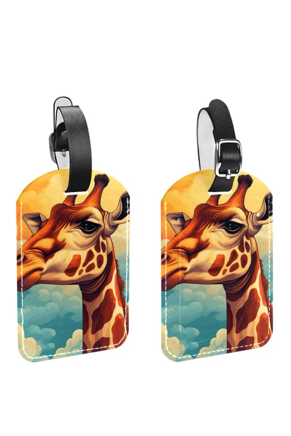 Square 2Pack PU Leather Giraffe Cruise Luggage Tag with Privacy Cover and Name ID Tag for Travel Handbags Backpacks Luggage Tags