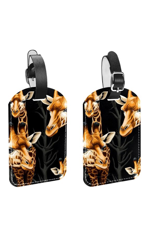 Square 2Pack PU Leather Giraffe Cruise Luggage Tag with Privacy Cover and Name ID Tag for Travel Handbags Backpacks Luggage Tags
