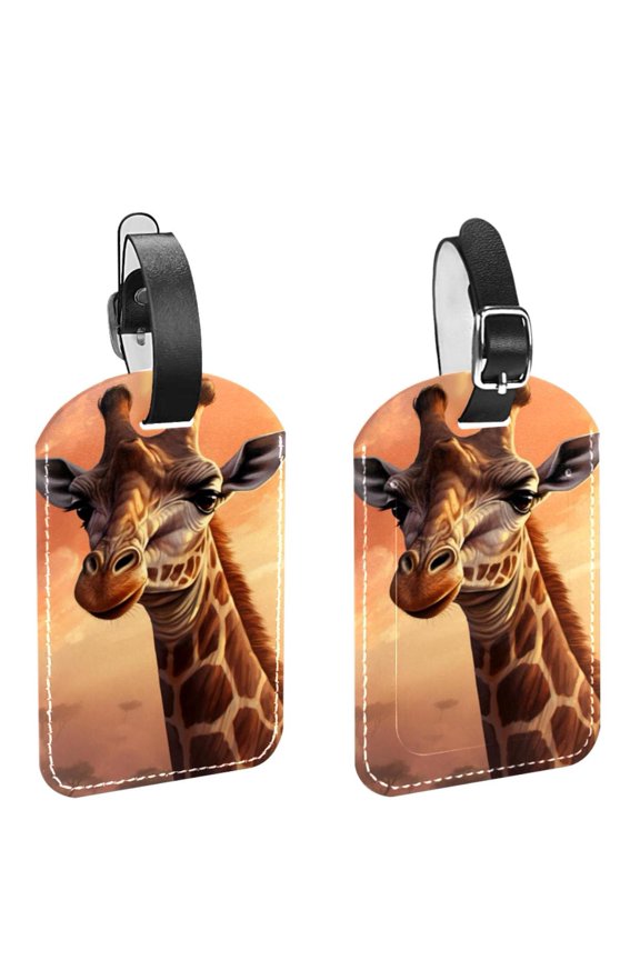 Square 2Pack PU Leather Giraffe Cruise Luggage Tag with Privacy Cover and Name ID Tag for Travel Handbags Backpacks Luggage Tags