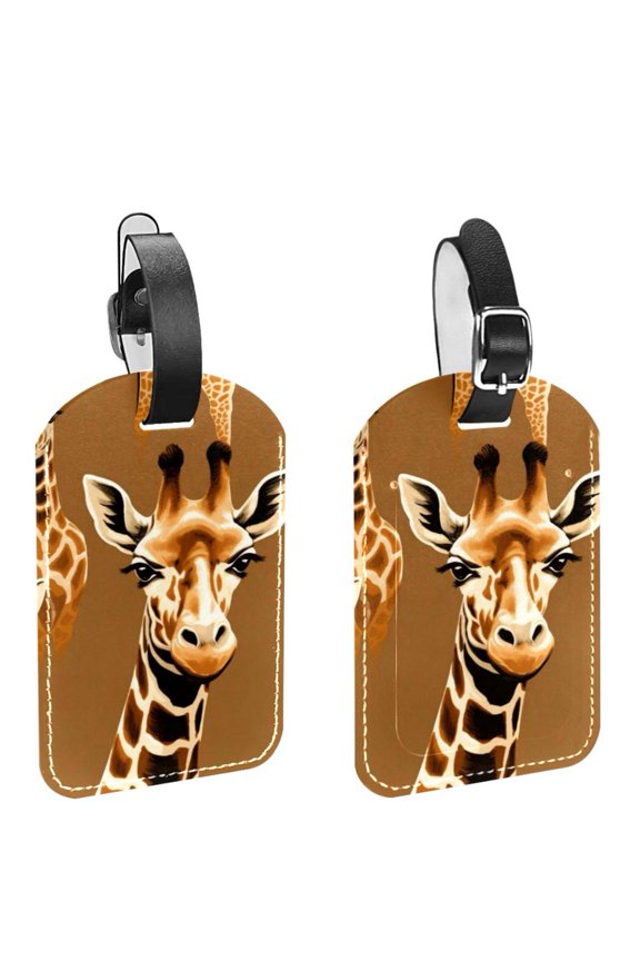 Square 2Pack PU Leather Giraffe Cruise Luggage Tag with Privacy Cover and Name ID Tag for Travel Handbags Backpacks Luggage Tags