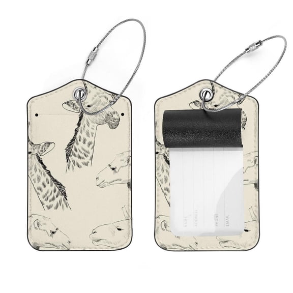 Square 2Pack PU Leather Giraffe Cruise Luggage Tag with Privacy Cover and Stainless Steel Ring - Suitable for Travel Handbags Backpacks Luggage Tags