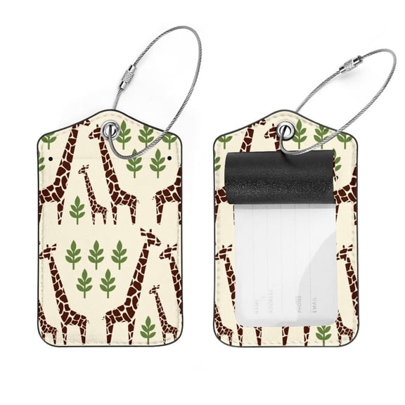 Square 2Pack PU Leather Giraffes Family Cruise Luggage Tag with Privacy Cover and Stainless Steel Ring - Suitable for Travel Handbags Backpacks Luggage Tags