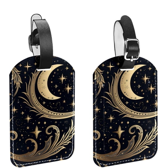 Square 2Pack PU Leather Golden Moon Cruise Luggage Tag with Privacy Cover and Name ID Tag for Travel Handbags Backpacks Luggage Tags