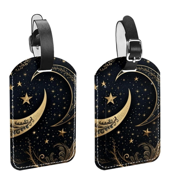 Square 2Pack PU Leather Golden Moon Cruise Luggage Tag with Privacy Cover and Name ID Tag for Travel Handbags Backpacks Luggage Tags
