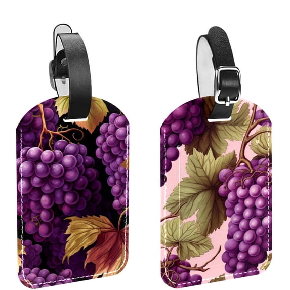 Square 2Pack PU Leather Grape Cruise Luggage Tag with Privacy Cover and Name ID Tag for Travel Handbags Backpacks Luggage Tags